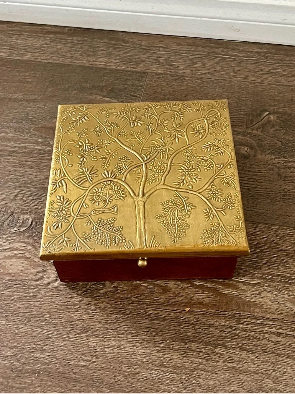 Decorative Gold and Brown Wooden Jewelry Box 7/7 inches 3 “ tall